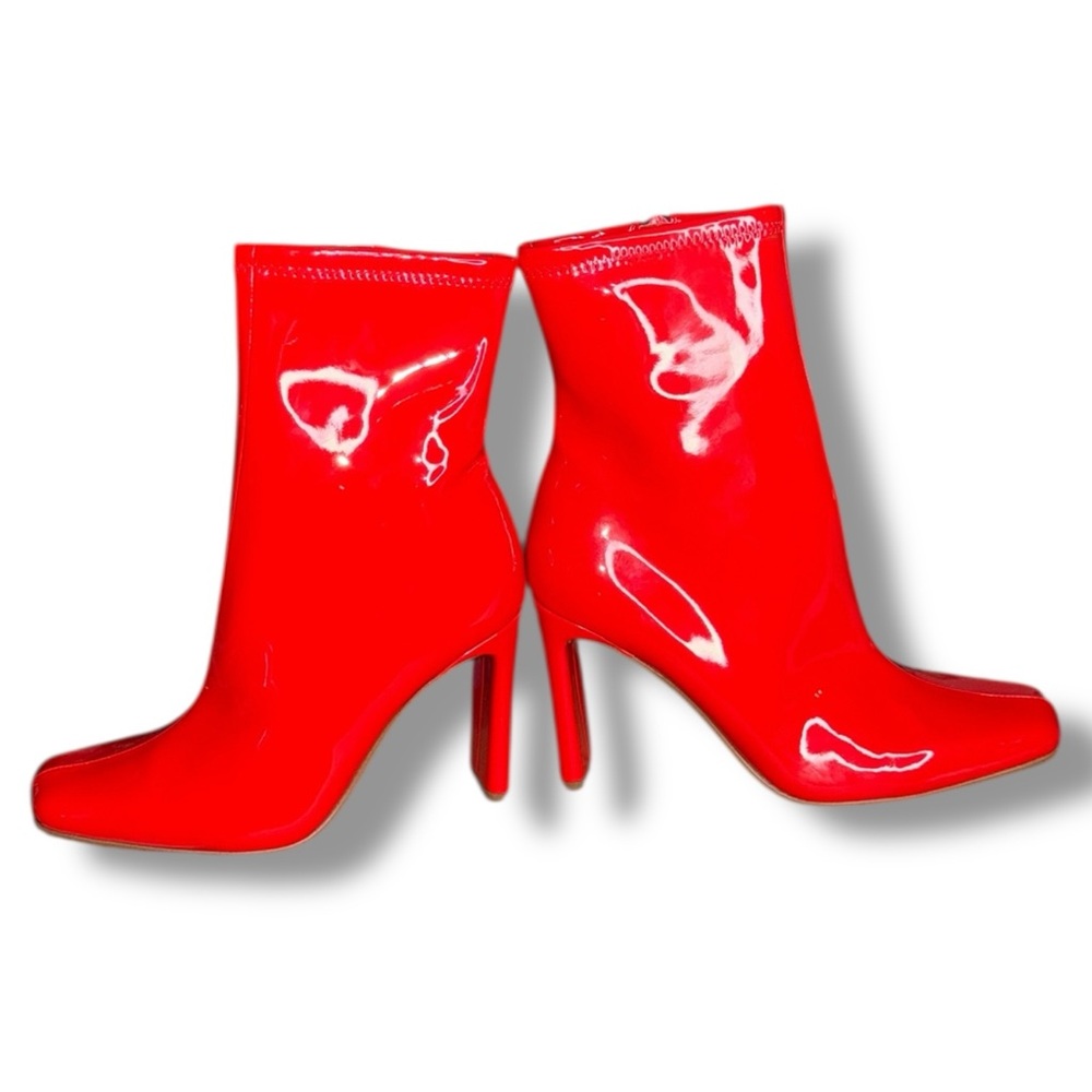 Steve Madden LEANA 6.5 Red Patent Zip Up Sock Booties Squared Toe NIB - Picture 4 of 12